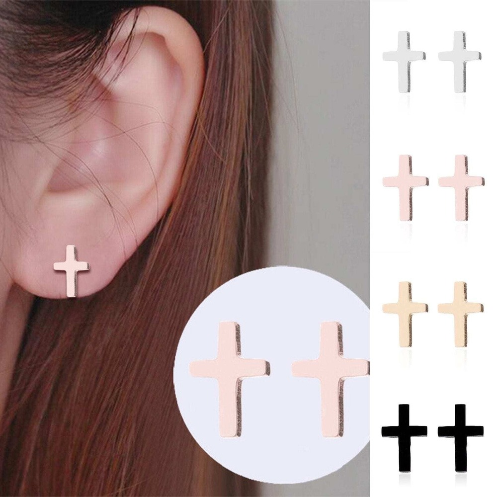 Gold Cross Stud Earrings – Minimal Faith Jewelry, Hypoallergenic Everyday Studs